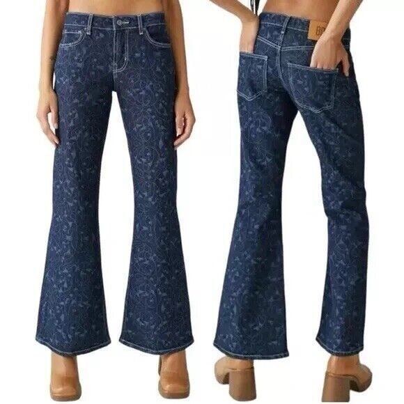 Urban Outfitters 31 BDG Low Rise Flare Jeans Dark Wash Swirl Print Cowgirl Rodeo - Picture 1 of 6